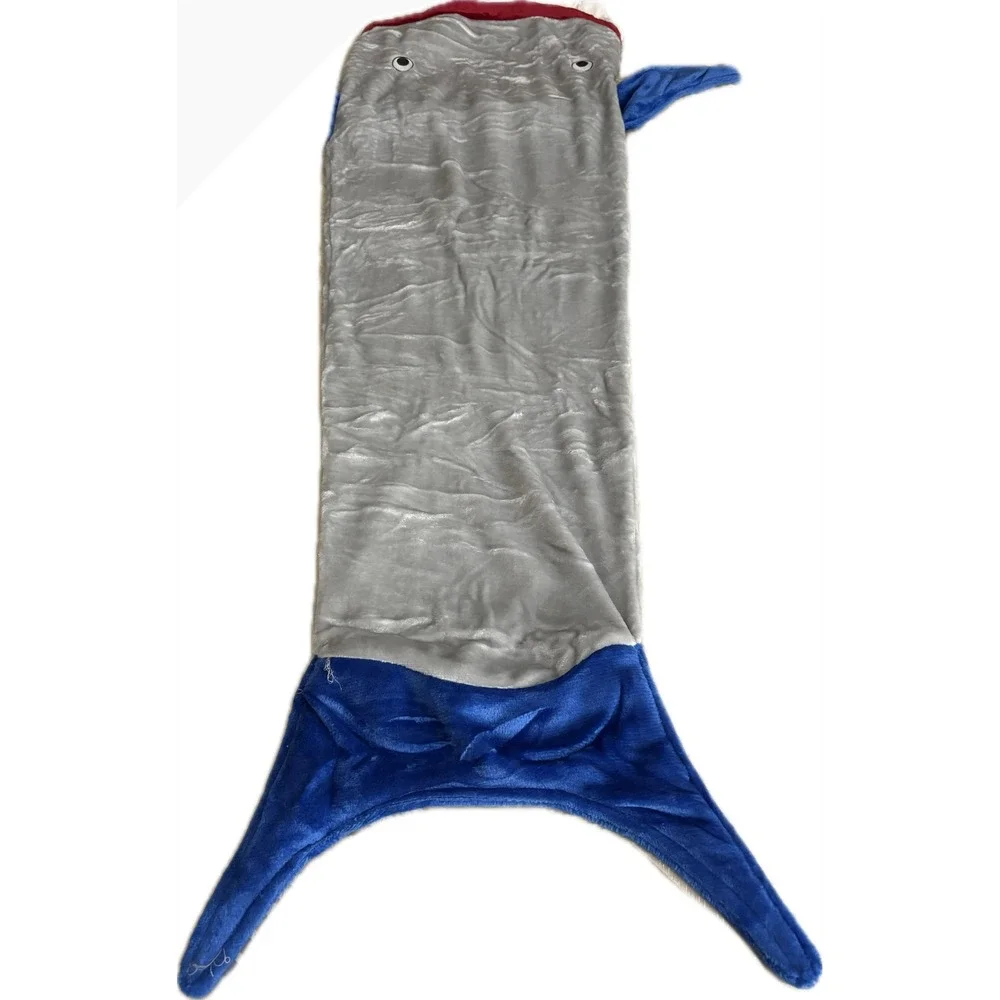 Shark Tail Wearable Blanket Blue White Plush Fuzzy Fleece Sleeping Bag Snuggie